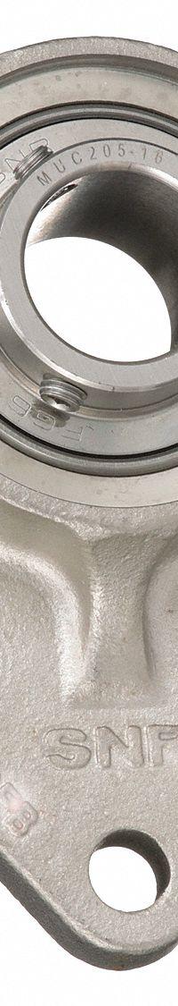 NTN 3 Bolt Flange Bearing: Radial Ball, 1 in Bore, SS, Set Screws, 2 5/8 in Lg, 1 13/32 in Wd, 440C (MPN SUCFB205-16CCFG1). Key specifications — Bore Type: Cylindrical; Brand: NTN; Lubricant Material: FDA/USDA-H1 Solid Grease; Mounting Bolt Size: M8; System of Measurement: Inch; Included Bearing Cap: Closed Cap.