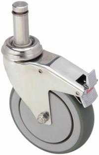 APPROVED VENDOR Stem Caster: Swivel, Total Lock, 5 in Wheel Dia., 1 1/4 in Wheel Wd, Rubber, Plastic (MPN P14SX-RP050K-SG7-TB-AM). Key specifications — attr1111099: APPROVED VENDOR; attr1111095: Gray; attr1113760: Silver; attr1176855: Swivel with Total Lock.