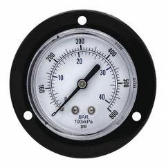 PIC GAUGES Panel-Mount Pressure Gauge: Front Flange, 0 psi to 600 psi, 2 1/2 in Dial, Center Back (MPN 104D-258K). Key specifications — Accuracy: ±3-2-3%; Brand: PIC GAUGES; Vibration Resistance Properties: None; Gauge Wetted Parts: Copper.