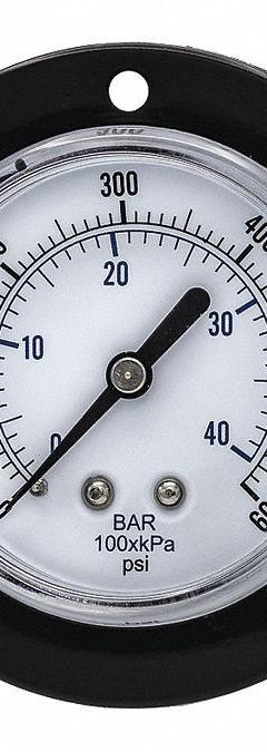 PIC GAUGES Panel-Mount Pressure Gauge: Front Flange, 0 psi to 600 psi, 2 1/2 in Dial, Center Back (MPN 104D-258K). Key specifications — Accuracy: ±3-2-3%; Brand: PIC GAUGES; Vibration Resistance Properties: None; Gauge Wetted Parts: Copper.