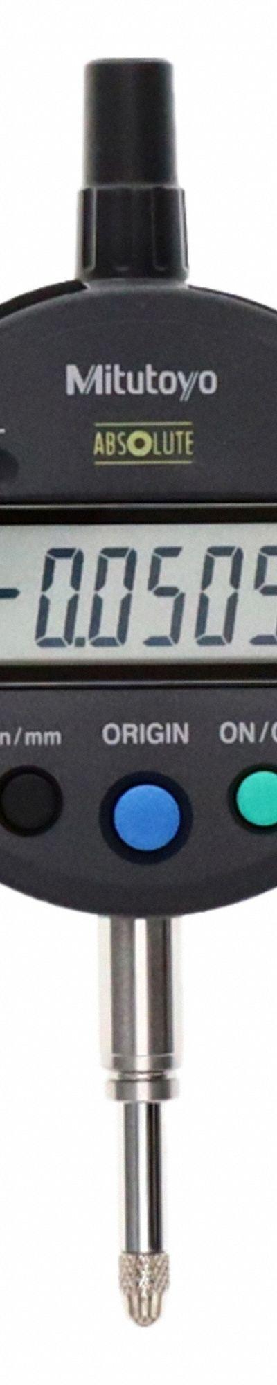 MITUTOYO Calibrated Indicator: 0 in to 0.5 in /0 in to 12.7 mm - Digital Indicators with Removable Flat Back