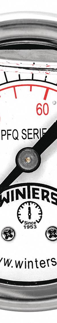 WINTERS Panel-Mount Pressure Gauge: Front Flange, 0 psi to 15 psi, 2 in Dial, 1/4 in NPT Male, PFQ (MPN PFQ2486-DRY-2FF). Key specifications — Accuracy: ±2.5%; Brand: WINTERS; Vibration Resistance Properties: Field-Fillable; Gauge Wetted Parts: Brass / Bronze.