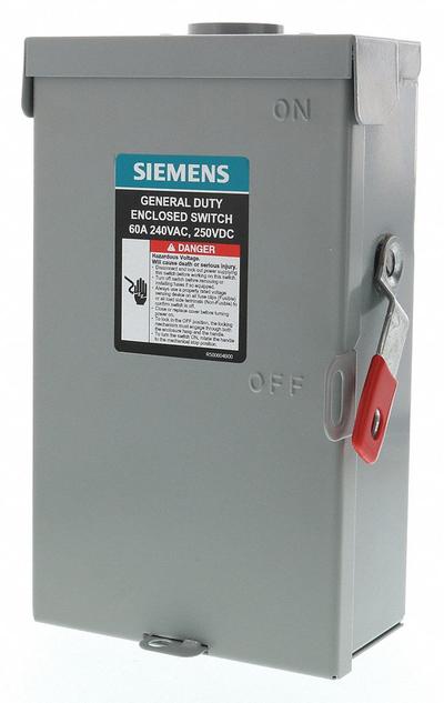 Siemens Safety Switch: Fusible, 60 A, Single Phase, 240V AC, Galvanized Steel - Fusible Safety Switches