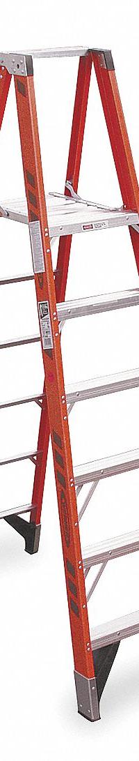 WERNER Platform Stepladder: 6 ft Ladder Size, Fiberglass, 375 lb Load Capacity, 34 lb Wt (MPN P7406). Key specifications — Brand: WERNER; Included Features: Guard Rail.