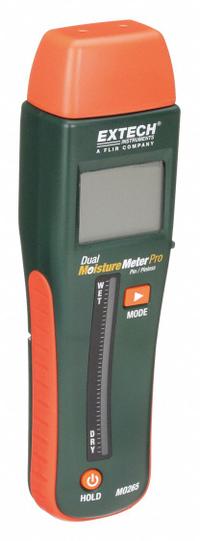 EXTECH Moisture Meter: Digital, LCD with Backlight, Pin/Pinless, Wood, Not Certified (MPN MO265). Key specifications — attr999354: Digital; attr1009284: Impact Pin; attr1009272: Bar Graph Display; attr999347: Wood; attr999350: LCD with Backlight; attr999383: ±5% (of Readings); attr999345: EXTECH.