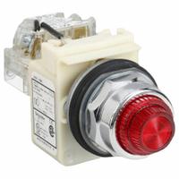 SCHNEIDER ELECTRIC Pilot Light: 30 mm Panel Mounting Size, Red, Incandescent, 9001K Series (MPN 9001KT1R31). Key specifications — Series: 9001K; Brand: SCHNEIDER; Includes Push-To-Test: Push-To-Test Included.
