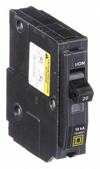 SQUARE D Miniature Circuit Breaker: 20 A, 120/240V AC, Single Phase, 10kA at 120/240V AC - QO Series, Plug-In Square D Miniature Circuit Breakers