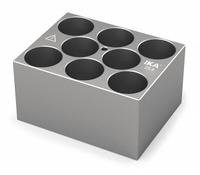 IKA Dry Block: Anodized Aluminum, 3 3/4 in Overall Wd, 3 in Overall Lg, 8 Wells, 25 3/4 mm Well Dia (MPN 4470100). Key specifications — Product Type: Dry Block Heater; Includes Thermometer Well: Yes; Material: Anodized Aluminum; Brand: IKA.