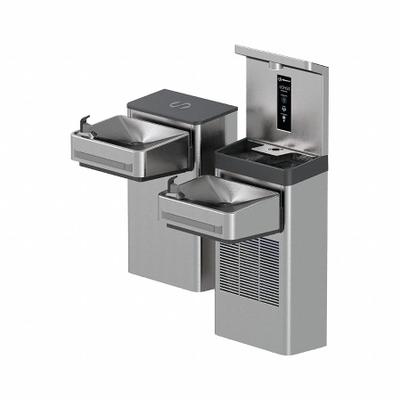 HAWS Drinking Fountain: On-Wall, 8 gph @ 50°F, Push Bar Fountain & Touchless Bottle Filter - On-Wall Two-Level Drinking Fountains with Bottle Fillers