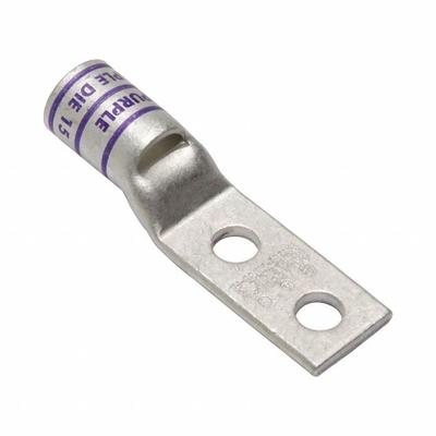 BURNDY Compression Lug: For 2/0 AWG, Stranded Wire, 3/8 in Stud Size, Std - Two-Hole Compression Lugs