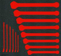 PROTO Foam Insert: Black/Red, 23 in Overall Wd, 16 in Overall Lg, 14 Compartments, Polyethylene Foam (MPN J1200FBASDFV). Key specifications — Material: Polyethylene Foam; Brand: PROTO; Color: Black; For Tool Type: Wrenches; Compatible Manufacturer Model Number: J1200F-BASD; Product Type: Foam Insert.