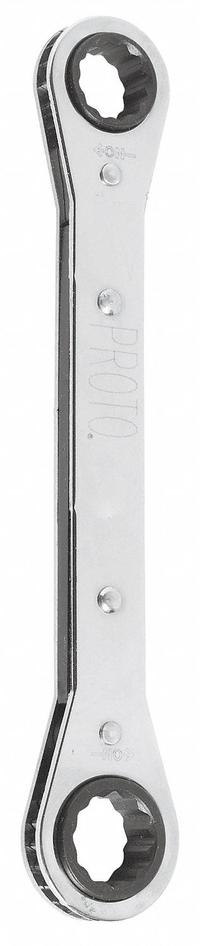 PROTO Box End Wrench: Chrome, 15 mm_17 mm Head Size, 8 in Overall Lg, Offset, 25° Head Offset Angle (MPN J1185M-A). Key specifications — attr309490: Chrome; attr309484: Yes; attr309492: No; attr324928: PROTO.