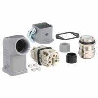 Modular Rectangular Connector Kit: Signal, Han 4A, Han(R) 3 A, Contacts: 4+PE, Screw, Die Cast Zinc (MPN 10200040005). Key specifications — Connection Type: Screw; Manufacturer Part Number: 10200040005; Modular Connector Size Designation: Han(R) 3 A; Kit Includes: Cable Gland (M20); Wire Size - Maximum: 14 AWG; Number of Poles: 4+PE; Brand: HARTING; IP Rating: IP65.