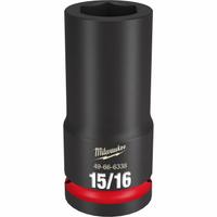 MILWAUKEE Deep Impact Socket: 3/4 in Drive Size, SAE, 15/16 in Socket Size, 6-Point, Deep, Friction (MPN 49-66-6338). Key specifications — attr1215501: MILWAUKEE; attr1215515: Black Phosphate; attr1215518: 15/16 in.