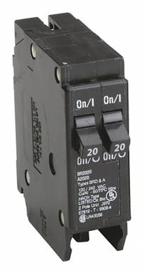 EATON Circuit Breaker: 20 A, 120V AC, Single Phase, 10kA at 120V AC, Type BR Loadcenters, 2 Poles (MPN BR2020). Key specifications — Amps: 20 A; AC Voltage Rating: 120V AC; Phase: Single; Max. AIR Rating: 10kA at 120V AC; Circuit Breaker Type: Tandem; For Use With: Type BR Loadcenters; Brand: EATON.