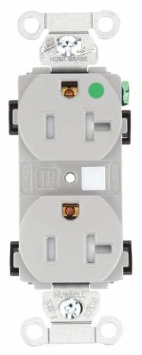 BRYANT Receptacle: Hospital Grade, Duplex, 5-20R, Gray, 125V AC, 20 A, 2 Pole / 3 Wire (MPN 8300HBGRTR)