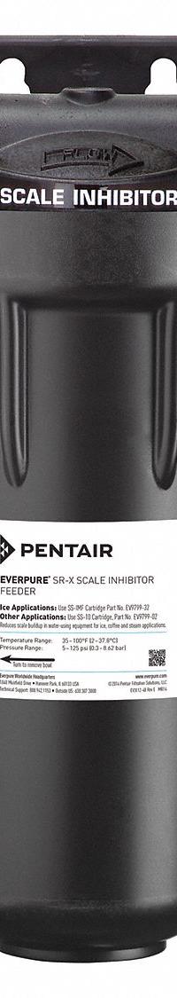 PENTAIR/EVERPURE Inline Water Filter Systems: 0.5 micron, 6 gpm, 12 1/2 in Overall Ht, Scale Reduces (MPN EV979845-75). Key specifications — Filter Media: Hydroblend Polyphosphate; Brand: PENTAIR/EVERPURE; Reduces: Scale.