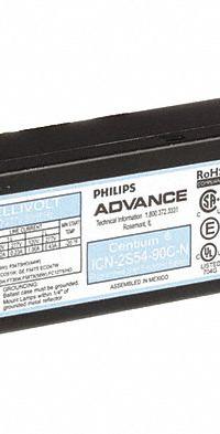 ADVANCE Fluorescent Ballast: 120 to 277V AC, 1/2 Lamps Supported, 54 W Bulb Watt, Electronic (MPN ICN-2S54-90C-N). Key specifications — Lamp Types Supported: (1 or 2) F54T5; Brand: ADVANCE; Number of Lamps Supported: 1.