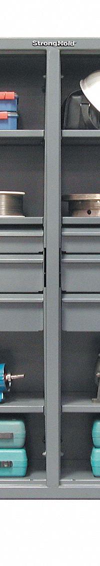 STRONG HOLD Storage Cabinet: 60 in x 24 in x 78 in, 6 (6) Adj Shelves, 6 Drawers, 2 Doors, Legs (MPN 56-DS-246-6DB). Key specifications — Brand: STRONG HOLD; Base Type: Legs; Cabinet Color: Dark Gray; Frame Assembled: Assembled.