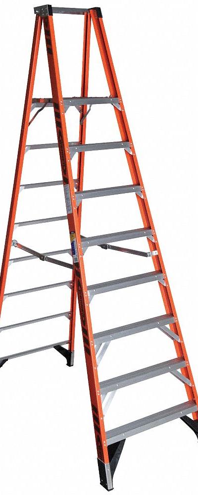 WERNER Platform Stepladder: 8 ft Ladder Size - Non-Conductive Fiberglass Platform Stepladders