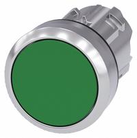 SIEMENS Flush Push Button: Green, 22 mm Mounting Size, Metallic, Maintained (MPN 3SU1050-0AA40-0AA0). Key specifications — Brand: SIEMENS; Action: Maintained; Series: 3SU; Push Button Material Type: Metallic.