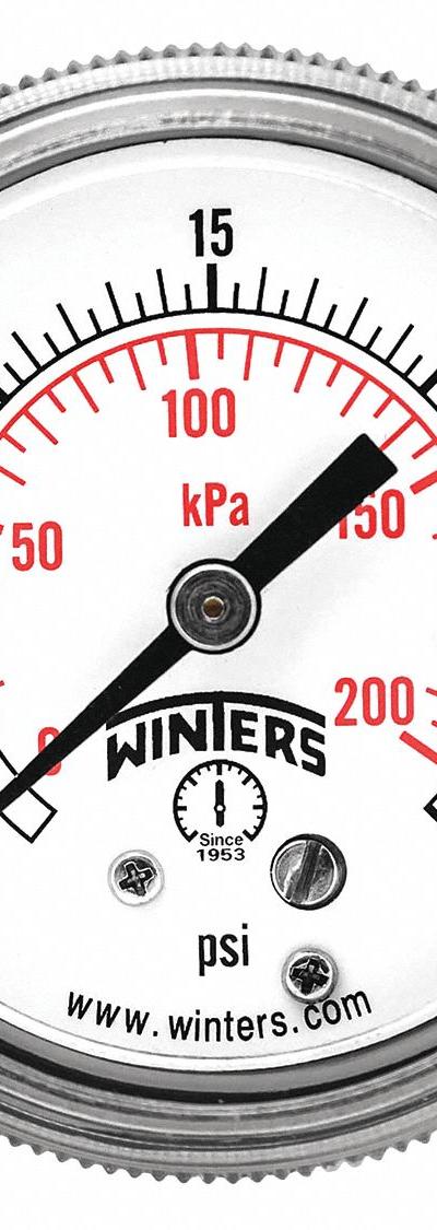 WINTERS Panel-Mount Pressure Gauge: U-Clamp - U-Clamp Panel-Mount with Brass/Bronze Wetted Parts