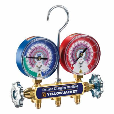 YELLOW JACKET Manifold Gauge: 2 Valves, 0 Hoses, Series 41, 3 1/8 in Gauge - Analog Manifolds