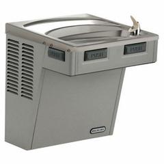 ELKAY Drinking Fountain: On-Wall, 20 5/8 in Ht, Front Pushbar/Side Pushbar, 8 gph @ 50°F, Gray (MPN EMABF8L). Key specifications — Housing Color: Gray; Brand: ELKAY; Housing Material: Stainless Steel; Housing Finish: Vinyl Clad; Chilling Capacity: 8 gph @ 50°F.