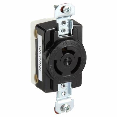 HUBBELL Locking Receptacle: Non-NEMA, Black, 125/250V AC, 20 A Current Rating, 3 Poles - General Purpose Receptacles