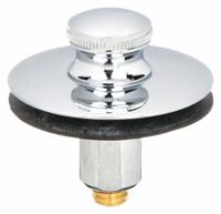 WATCO Drain Stopper: Brass, Chrome-Plated, 2 in Overall Dia, Push and Pull, 2 in Fits Drain Size (MPN 38516-CP). Key specifications — Color: Silver; Material: Brass.