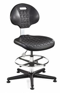 Cleanroom Task Chair: Polyurethane, Armless, Ht Range 19 1/2 in to 26 1/2 in, 18 1/2 in Seat Wd (MPN 7300C1-BLK). Key specifications — Foot Support: Yes; Base Material: Nylon; Brand: BEVCO; Product Type: Cleanroom Task Chair; Cleanroom Class: ISO 4; ESD-Safe: ESD-Safe.