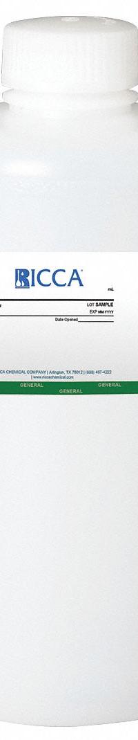 RICCA CHEMICAL Buffer - pH 12.00: Lab, 1 L Volume, Liquid, pH 11.99 to 12.01, Plastic, Bottle, 1 (MPN R1615000-1A). Key specifications — Brand: RICCA CHEMICAL; CAS Number: 1310-73-2; Chemical Family Type: Buffer; Chemical Grade: Lab; Concentration: pH 11.99 to 12.01; Container Material: Plastic; Container Type: Bottle; Form: Liquid.