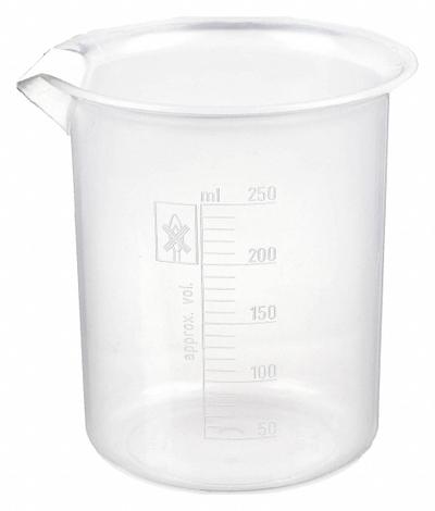APPROVED VENDOR Beaker: Low Form, Molded Graduation, Polypropylene, Clear, 250 mL - Low Form Plastic Beakers Without Handles