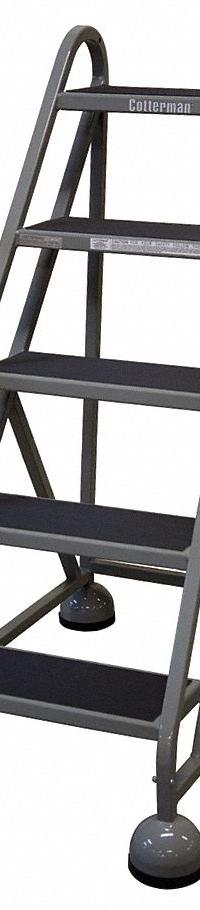 COTTERMAN Rolling Ladder: 3.8 ft Platform Ht, Assembled, Steel, Wt-Actuated Auto-Lock, Ribbed (MPN ST-500 A2 C1 P5). Key specifications — Includes Handrails: Handrails Not Included; Material: Steel; Brand: COTTERMAN; Color: Gray.