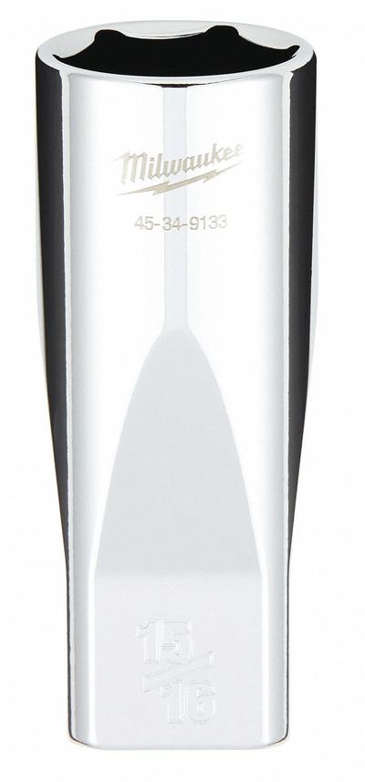 MILWAUKEE Deep Well Socket: SAE, 1/2 in Drive Size, 15/16 in Socket Size, 6-Point - Anti-Roll Hand Sockets