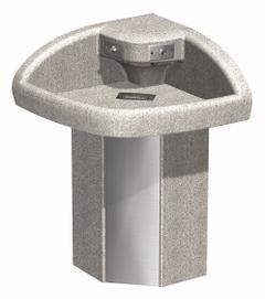 ACORN Wash Fountain: Smoky Granite, Corterra®, Corner, 26 3/4 in Overall Wd, P-Trap Drain, Wash-Ware (MPN 3622-0001). Key specifications — Bowl Shape: Corner; Drain Type: P-Trap; Color: Smoky Granite; Brand: ACORN; Series: Wash-Ware; Sink Material: Corterra®; ADA Compliant: ADA Compliant.