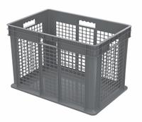 AKRO-MILS Straight Wall Tote: 26.6 gal, 23 3/4 in x 15 3/4 in x 16 1/8 in, Stacking Capable, Gray (MPN 37676GREY). Key specifications — Material: Plastic; Stackable: Stacking Capable; Brand: AKRO-MILS.