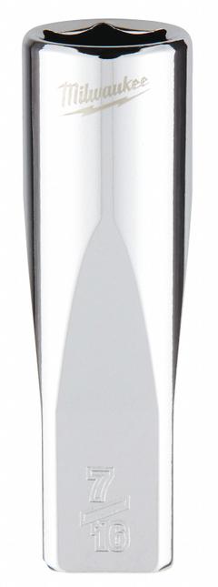 MILWAUKEE Deep Well Socket: SAE, 1/4 in Drive Size, 7/16 in Socket Size, 6-Point, Deep, Chrome (MPN 45-34-9019). Key specifications — attr1204417: MILWAUKEE; attr1204392: Chrome.