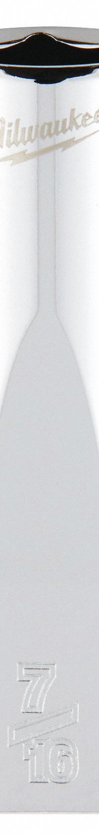 MILWAUKEE Deep Well Socket: SAE, 1/4 in Drive Size, 7/16 in Socket Size, 6-Point, Deep, Chrome (MPN 45-34-9019). Key specifications — attr1204417: MILWAUKEE; attr1204392: Chrome.