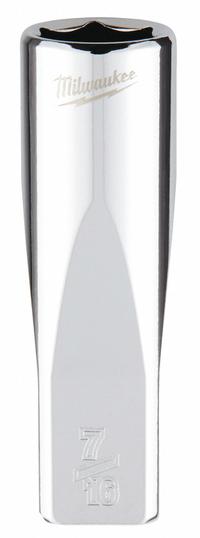 MILWAUKEE Deep Well Socket: SAE, 1/4 in Drive Size, 7/16 in Socket Size, 6-Point, Deep, Chrome (MPN 45-34-9019). Key specifications — attr1204417: MILWAUKEE; attr1204392: Chrome.