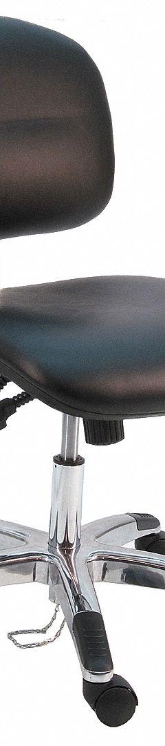 Ergonomic Chair: Vinyl, Armless, Ht Range 17 in to 22 in, 19 in Seat Wd, 17 in Seat Dp, 5 Casters (MPN LAS-DCR-TLC-WW-BLACK). Key specifications — Foot Support: No; Back Tilt Backward: 80°; Back Tilt Forward: 105°; Base Material: Aluminum; Brand: BENCHPRO; Product Type: Cleanroom Ergonomic Chair; Cleanroom Class: ISO 5; ESD-Safe: Not ESD Safe.