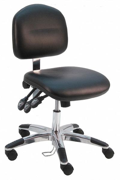 BENCHPRO Ergonomic Chair: Vinyl, Armless, Ht Range 17 in to 22 in, 19 in Seat Wd - Vinyl Lab Chairs