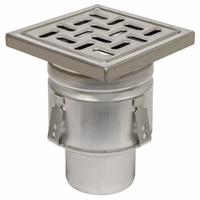 BLUCHER Floor Drain: 8 in Grate Size, 4 in Nominal Pipe Size, No Hub, Stainless Steel, Slotted (MPN BFD-324). Key specifications — Color: Silver; Connection Type: No Hub; Brand: BLUCHER.