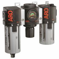 ARO Filter/Regulator/Lubricator: 3/4 in NPT, 171 scfm, 140 psi Max Op Pressure, 5 micron, Auto Drain (MPN C38351-801). Key specifications — attr109588: 2000; attr109524: ARO.