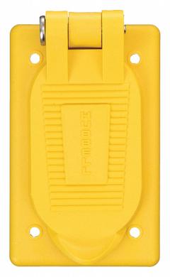 HUBBELL WIRING DEVICE-KELLEMS Weatherproof Cover: Thermoplastic, Duplex Receptacles, 1 Gangs, Yellow (MPN HBL52CM21). Key specifications — Brand: HUBBELL WIRING DEVICE-KELLEMS; Color: Yellow; Compatible with Product Type: Duplex Receptacles; Mounting Orientation: Vertical.
