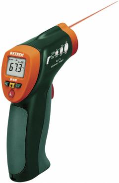 EXTECH Infrared Thermometer: IR400-NIST, Included, Max Temp/Min Temp, Fixed @ 0.95 to 0.95, -4°, CE. Key specifications — Features: Built-In Laser Pointer that Identifies Target Area and Improves Aim; Testing Functions: Maximum Temperature; Standards: CE; Resolution °F: 4°F; Manufacturer Part Number: IR400-NIST; Mounting Style - NEW: Handheld Only; Intrinsic Safety - NEW: Not Specified Intrinsically Safe; Includes Work Light - NEW: No Work Light Included.