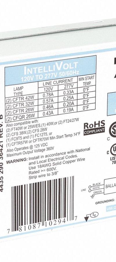 ADVANCE CFL Ballast: 120 to 277V AC - Programmed Rapid Start Electronic Fluorescent Ballasts