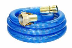 Suction and Discharge Hose: 4 in Hose Inside Dia., 55 psi, Blue/Clear, 4 in x 4 in Fitting Size (MPN BWS400-10CN). Key specifications — Temp. Range: -40° to 150°F; Hose Color: Clear; Brand: KURIYAMA.