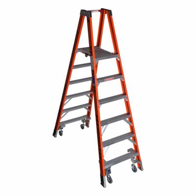 WERNER Twin Platform Stepladder: 6 ft Ladder Size, Fiberglass, 300 lb Load Capacity - Rolling Non-Conductive Fiberglass Twin-Platform Stepladders