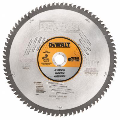 DEWALT Circular Saw Blade: 12 in Blade Dia., 80 Teeth, 0.11 in Cut Wd, 1 in Arbor Size - Aluminum & Soft Metal-Cutting Blades